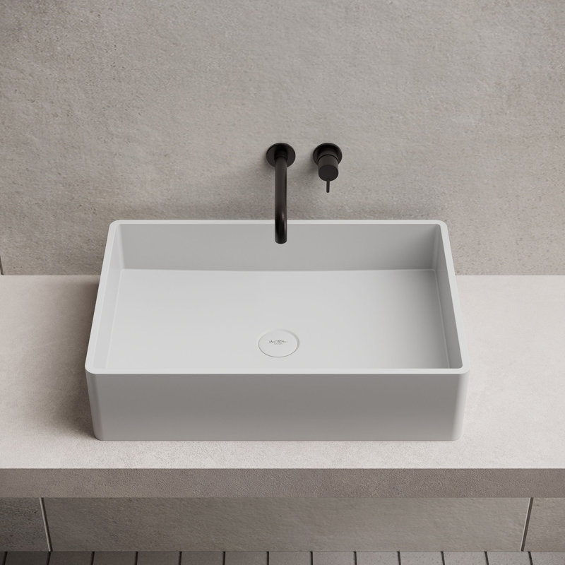 MonBlari 24" X 16" Rectangle Solid Surface Matte White Vessel Sink, Matte White