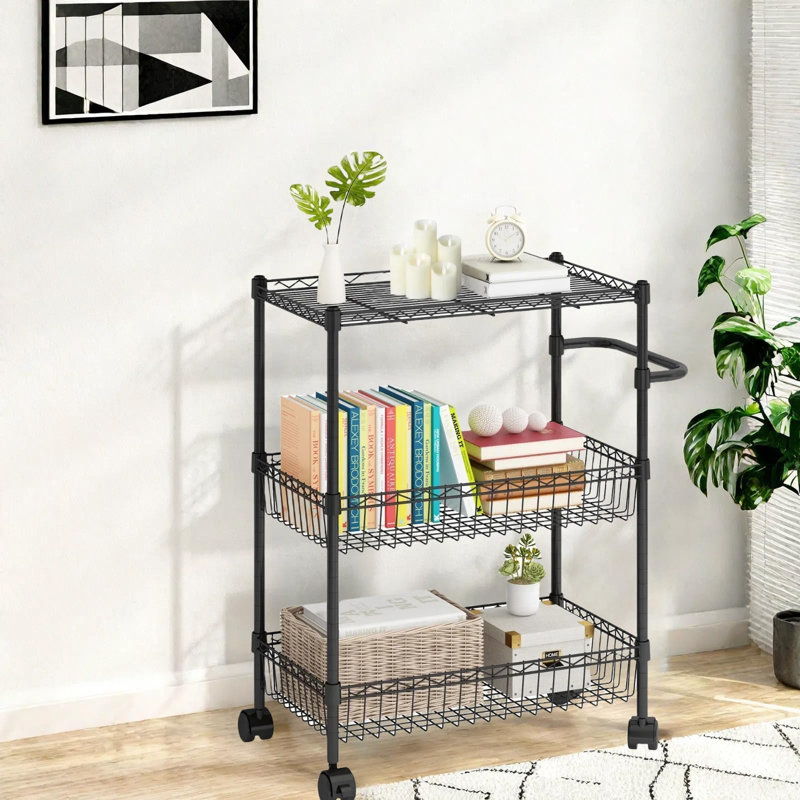 Chariot de rangement à 3 niveaux avec tablettes réglables et chariot mobile avec roulettes, Noir