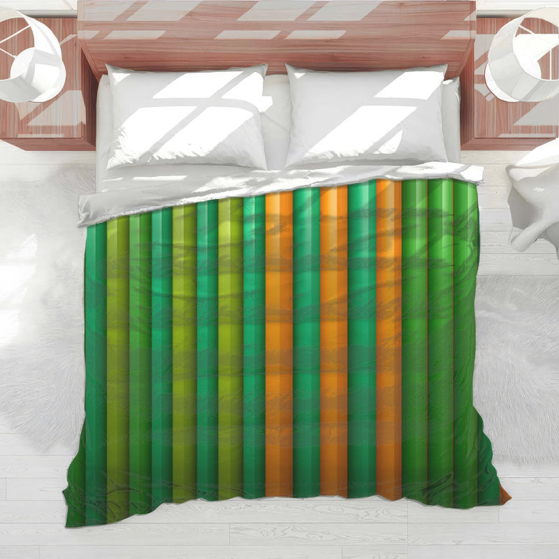 Green Orange Vertical Stripes Comforter, King