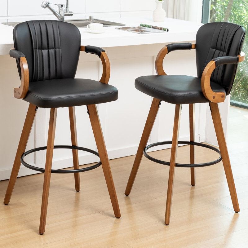 Tabourets de bar pivotants modernes en cuir 30 po, Noir, Tabouret de bar (siège d'une hauteur de 30 po)