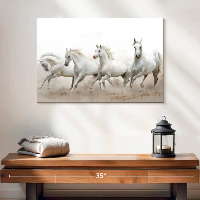 Brampt, chevaux arabes blancs, H 16 po x l 24 po