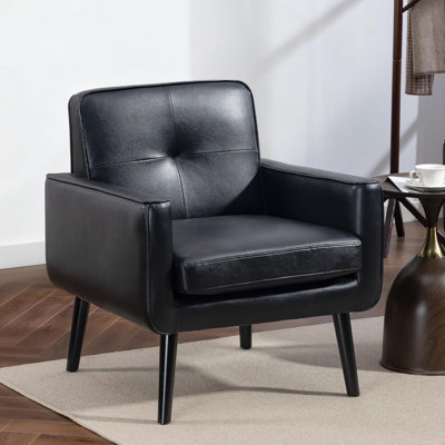 Cottle Mid Century Accent Chair, PU Leather Modern Chair with Wooden Frame, Cozy Armchair Reading Chair with Comfy Back for Apartment, Living Room, Bedroom, Waiting Room, Small Space, Corner