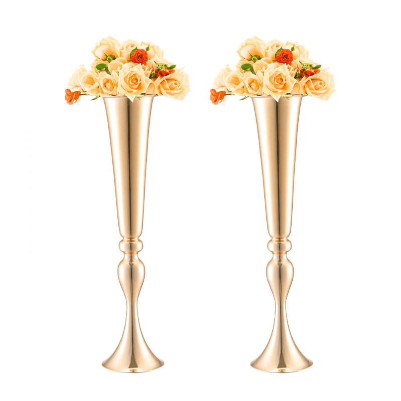 2PCS 56 cm / 22,05 po de haut mariage vase en métal or trompette pour les tables