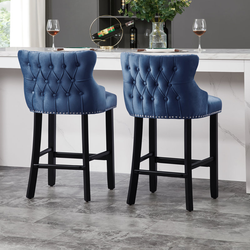 Tabourets de bar rembourrés en velours Lendell, Marine