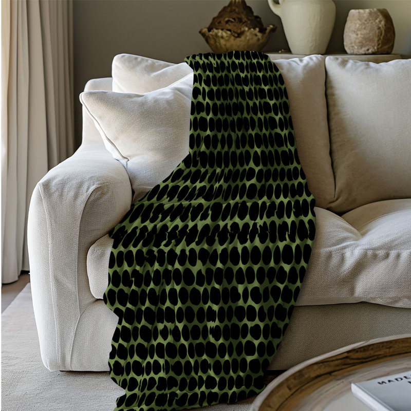 Olive Olive Waves - couverture sherpa de qualité supérieure 1 pièce, Grand lit