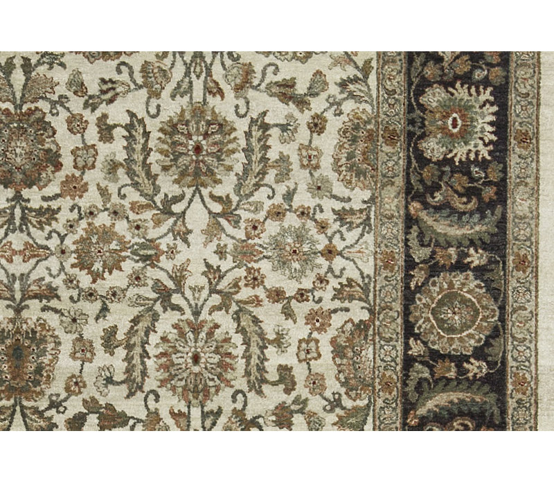 Tapis ivoire et noir noué à la main de haute qualité