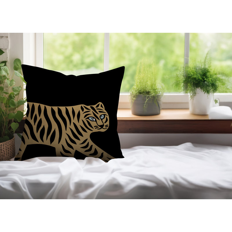 Oreiller carré intérieur / extérieur Gigi Tiger, H 18 po x l 18 po, Noir