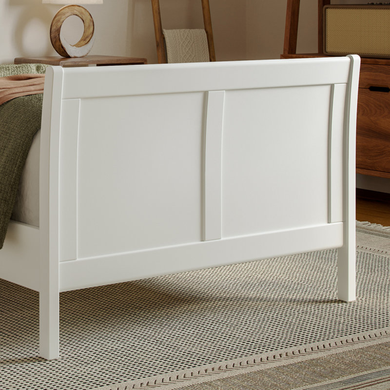 Arite Solid Wood Low Profile Sleigh Platform Bed with Matching Footboard, Twin XL, White