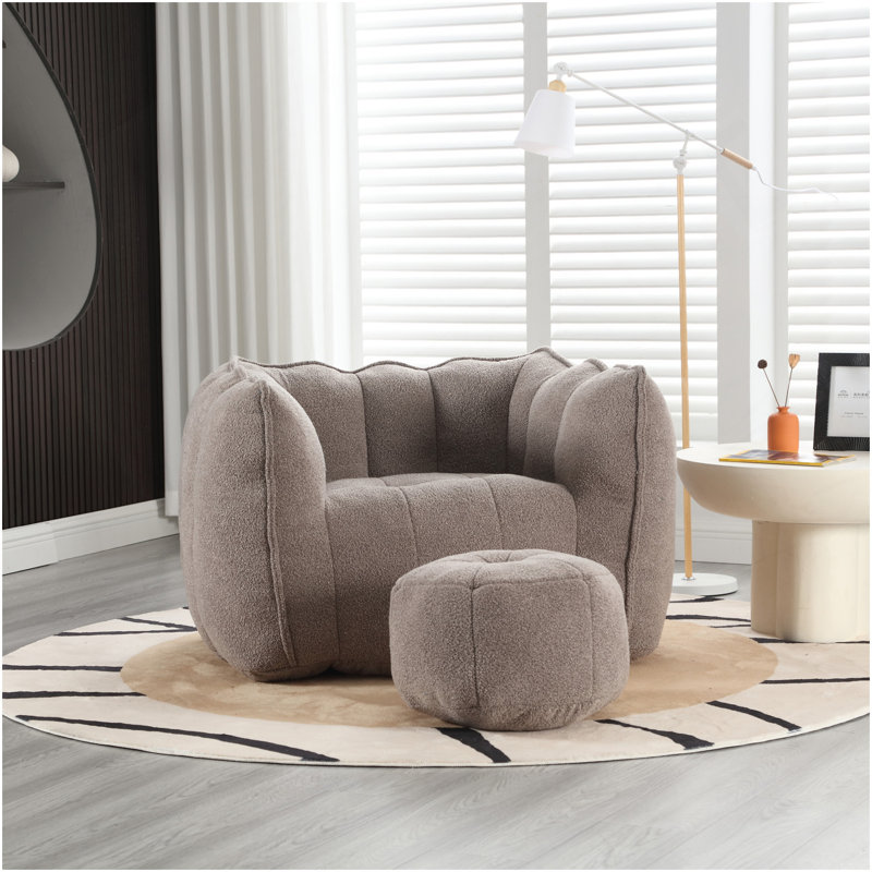 Fauteuil à billes souple avec mousse haute résilience (copeaux) pour le salon et la chambre à coucher, canapé carré confortable avec repose-pieds, housse pour adultes pour jouer, lire et regarder la télévision