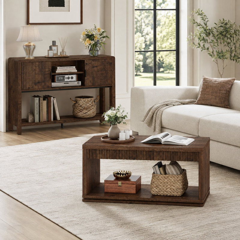Wave-Pattern Coffee Table & Console Table Set