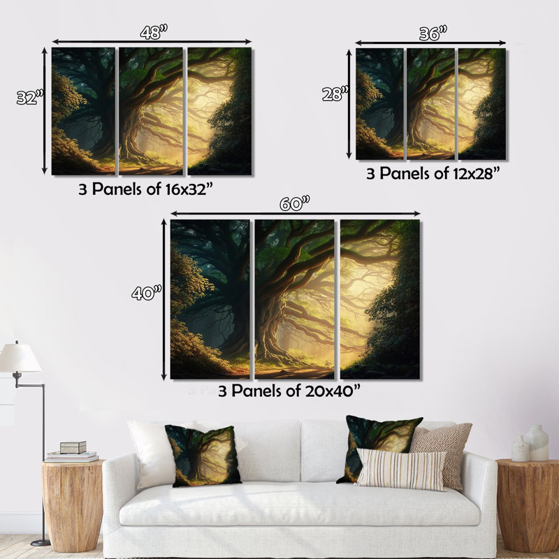 Ensemble de décoration murale forêt - soleil à travers un arbre majestueux, H 28 po x l 36 po x P 1 po