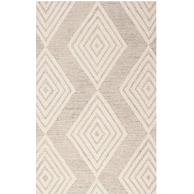 Debron Geometric Handmade Tufted Wool Ivory/Silver Area Rug