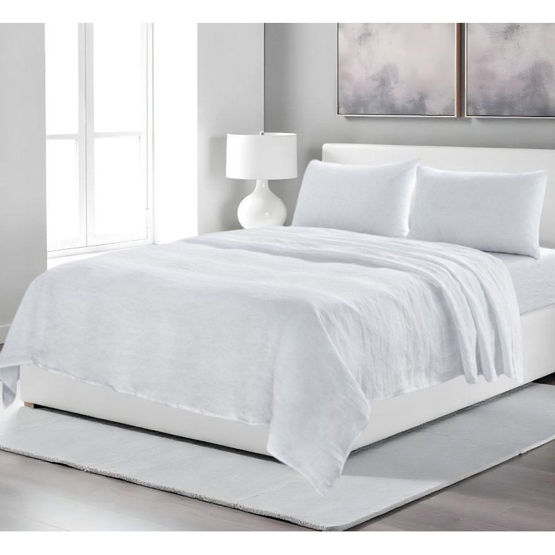 Four Piece White Linen California King Sheet Set