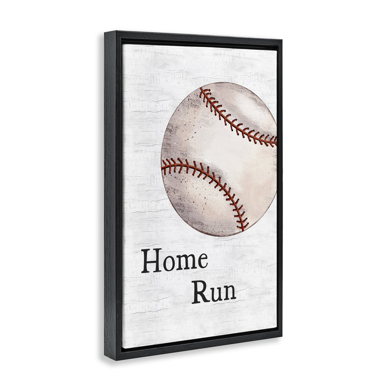 Toile flottante Home Run Baseball par JJ Design House LLC, H 25 po x l 17 po, Cadre flottant noir de jais