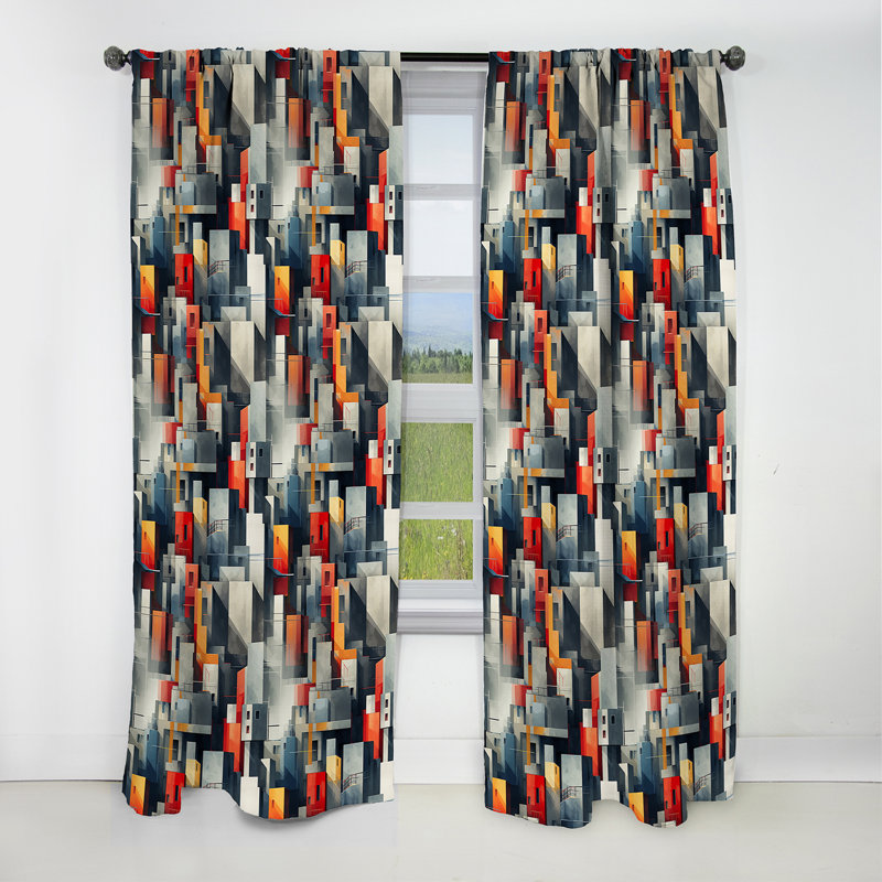 Motif de mur gris à rayures cubiques - Rideau à rayures - Rideau occultant à rayures - 1 panneau, L 52 po x L 63 po