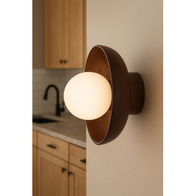 Elegant Wooden Wall Lamp, Walnut & White, Ø9.4 x 4.7 inches | Stylish Glass Cap, Total Height: 9.4 inches | Socket Type: 1 x G9 Max 10W (Bulb Not Included) | Perfect for Modern Home Decor & Ambient Lighting