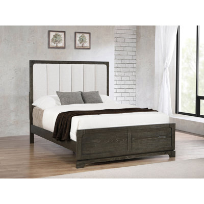 Très grand lit à panneau foncé avec tête de lit tapissier beige 59 po pour ornements et refonte