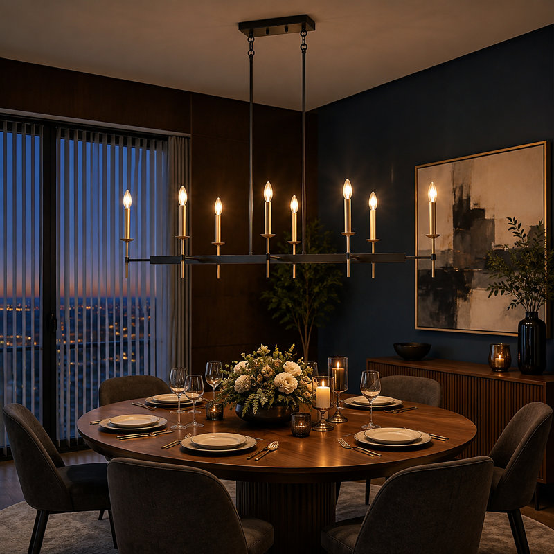 8-Light Kitchen Island Linear Pendant