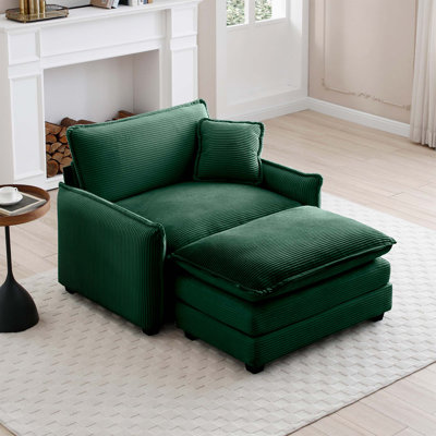 Single Deep Seat Sofa With Footstool With One Pillow, Suitable For Living Room And Bedroom, Club Multiple Occasions,Green Corduroy