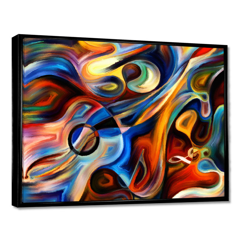 «Music», reproduction d'art sur toile abstraite, H 12 po x l 20 po, Reproduction avec cadre flottant, Noir