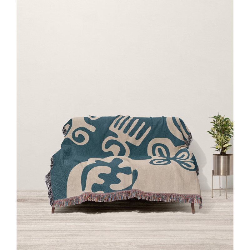 Couverture 100% coton African Tribal, Simple, Sarcelle / Beige