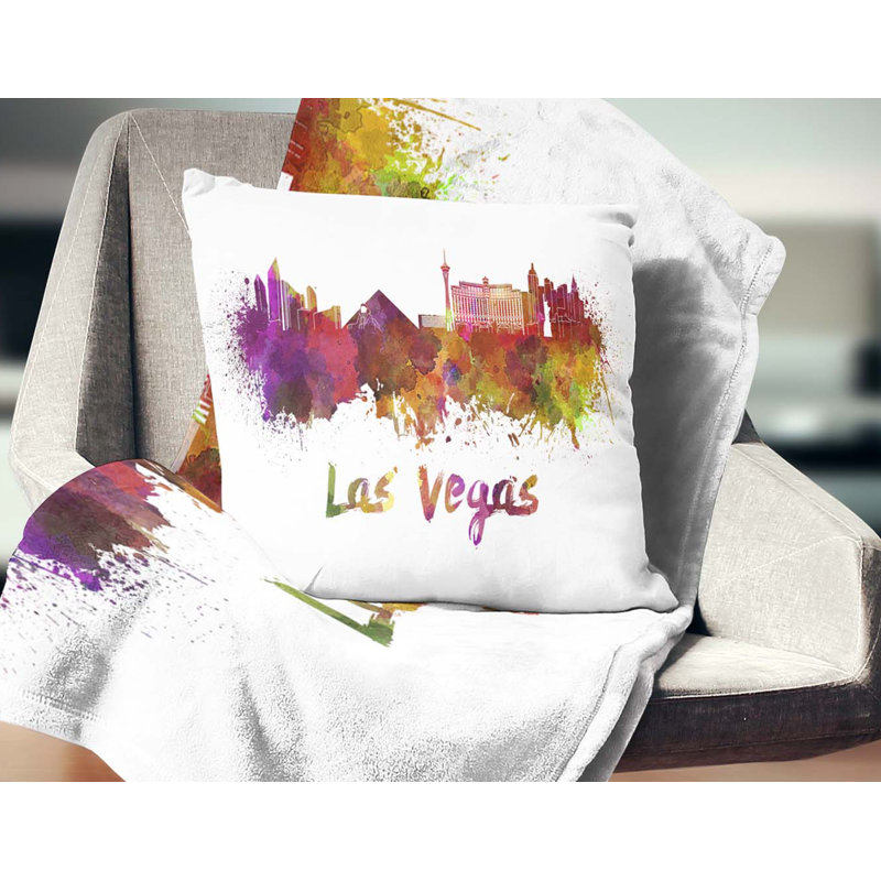 Coussin Skyline - Cityscape, 16 po x 1 po, Mauve/jaune, Las Vegas