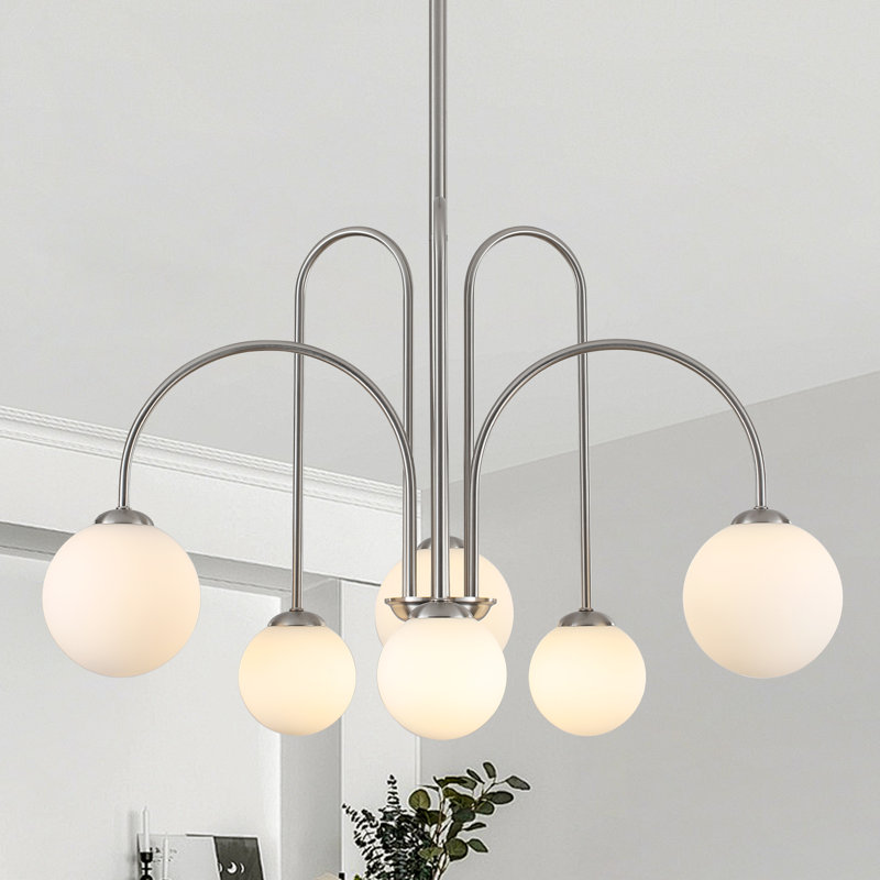 6 - Light Sputnik Glass Bubble Chandelier For Dinning Room, Nickel