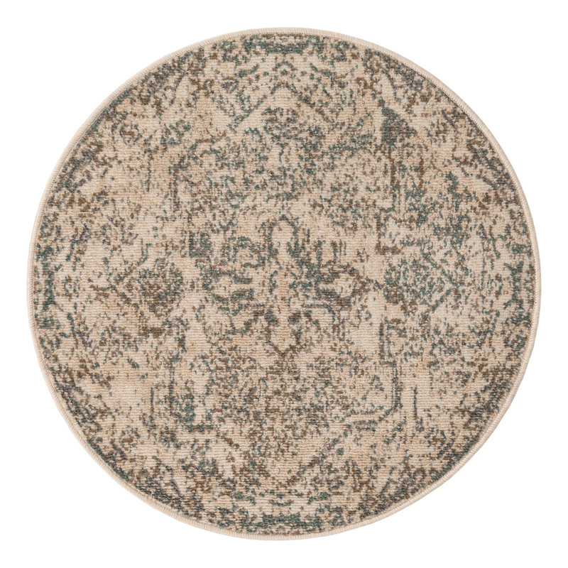 Tapis crème / brun Mosely Orentiel, Rond 3 pi 3 po