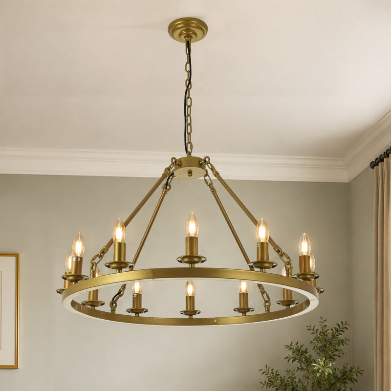 Lustre en forme de bougie dorée à roulettes de 23,6 po de largeur / 31,5 po de largeur, 31.5" W
