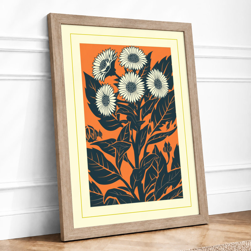 Daisy Stems Botanical - Framed Print, A2 - 59.4 x 42.0 cm, Oak