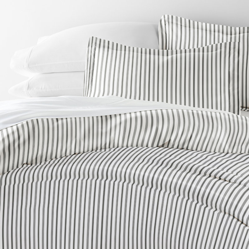 Gray and White Striped Microfiber King/California King Duvet Cover Set