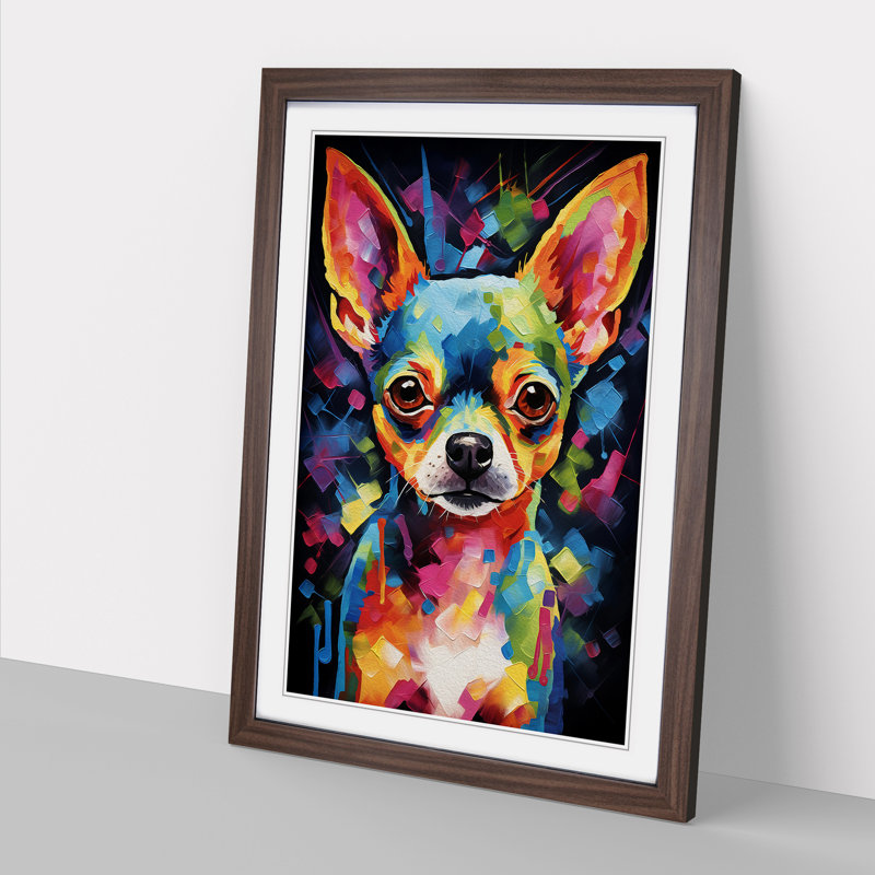Chihuahua Abstract - Single Picture Frame Print on Wood, Walnut, 64cm H x 46cm W x 2cm D