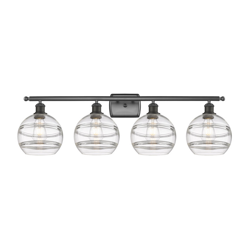 Éclairage pour meuble-lavabo à 4 lumières à intensité variable Chartoff, Transparent, Bronze huilé