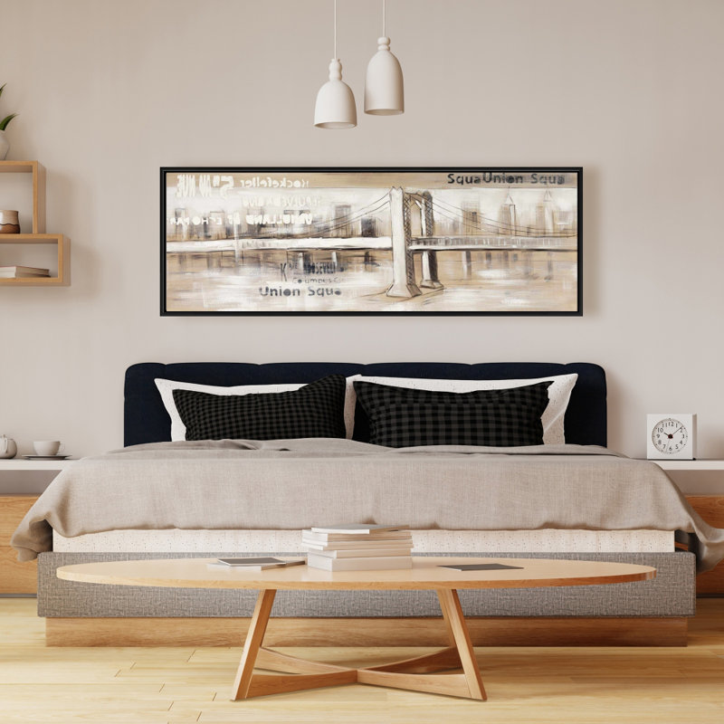 Toile de chambre industrielle brune | Pont abstrait, typographie, H 49,25 po x l 17,25 po