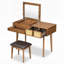Ensemble coiffeuse en bois avec miroir rabattable et tabouret