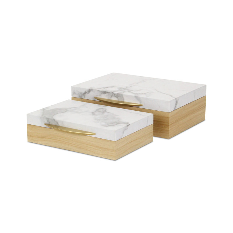 Ensemble de boîtes en bois et faux marbre Marveo, H 3,825 po x l 11,75 po x P 9 po
