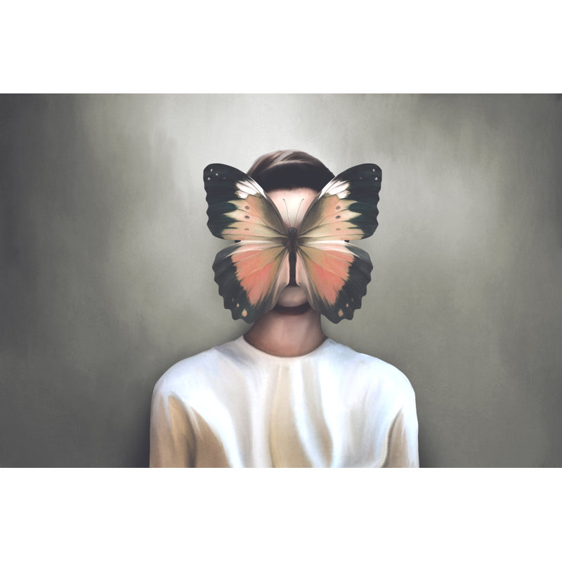 Butterfly Flying Over Her Face - Wrapped Canvas Print, 51cm H x 76cm W x 3.8cm D
