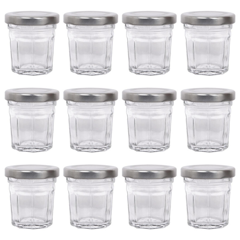 Glass Jar - Set of 12, Silver, 30ml