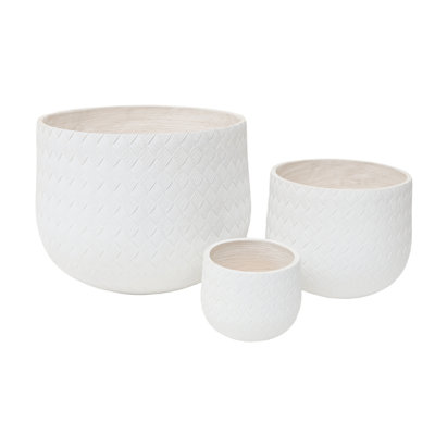 Jardinière en oxyde de magnésium 56 cm + 36 cm + 22 cm, blanche, motif tressé, trou de drainage, pour tonnelle de jardin (lot de 3), 56 cm + 36 cm + 22 cm, blanche, texturée, clôture