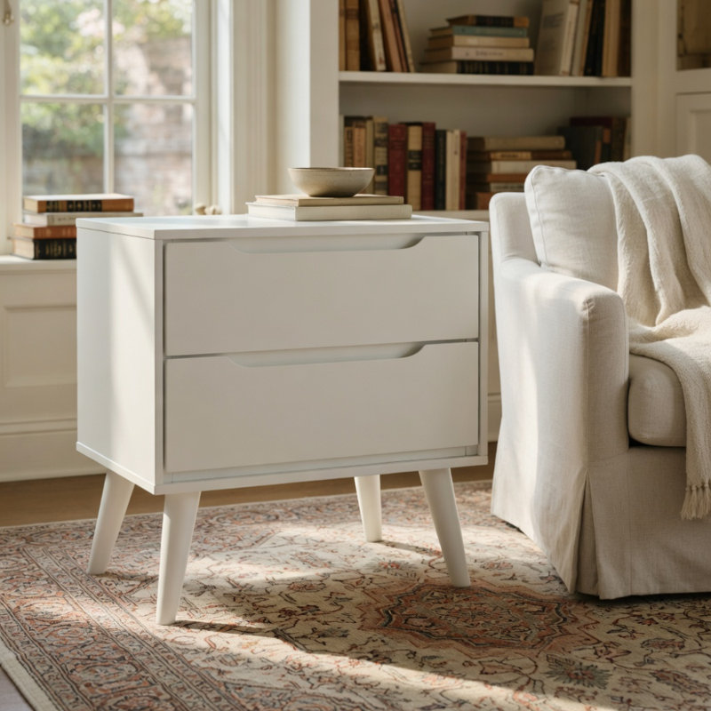 Table de chevet 1 pièce Mid-Century, Blanc