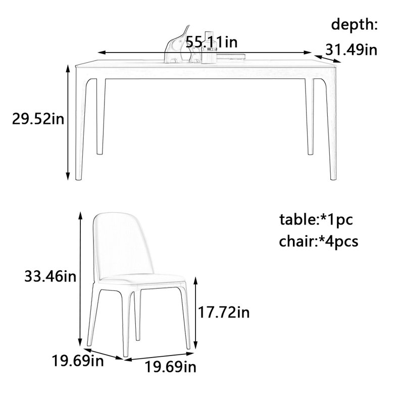 Ensemble de table et chaises Creative, H 29,52 po x L 55,11 po x l 31,49 po