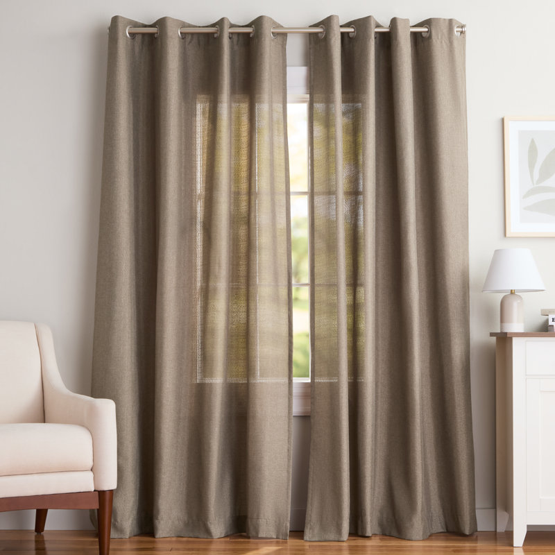Loha GT Aaliyah Solid Color Semi-Sheer Grommet Curtain Panels, 52" W x 84" L, Cafe