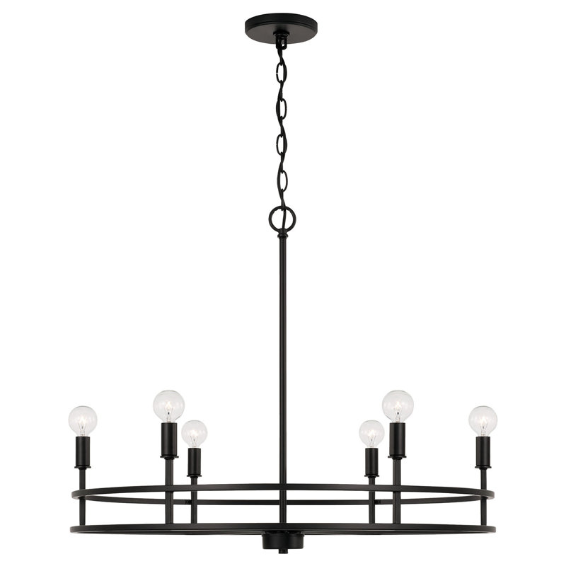 Lustre géométrique en forme de roue de chariot à 6 lumières Koziel, Noir mat
