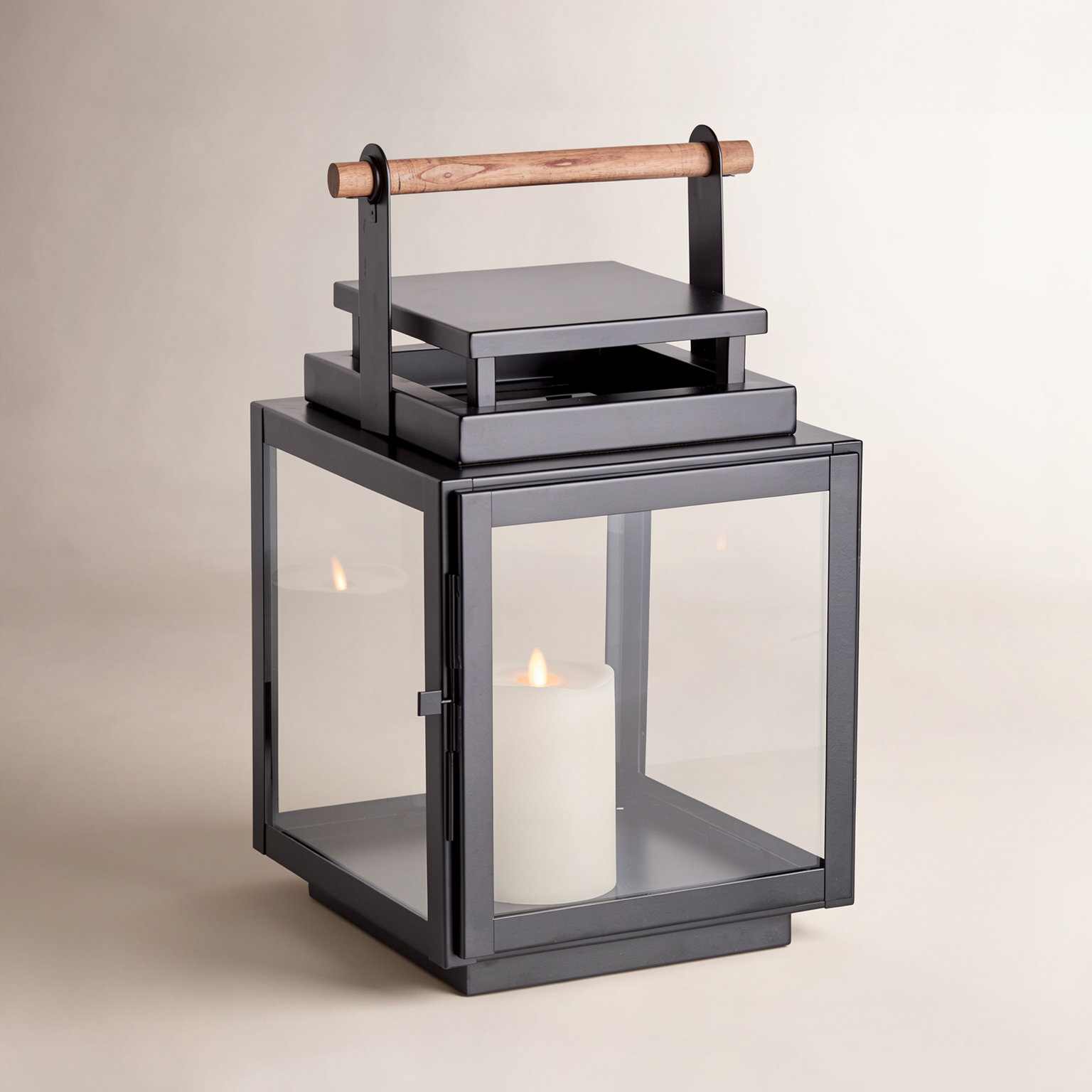 Cathica Stainless Steel Lantern Holder, Black, 16.5" H x 10.5" W x 10" D