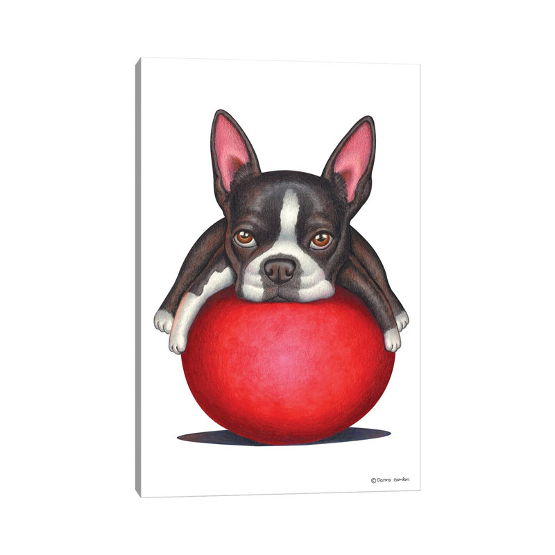 «Boston Terrier» par Danny Gordon - peinture sur toile tendue, H 26 po x l 18 po x 1,5 po