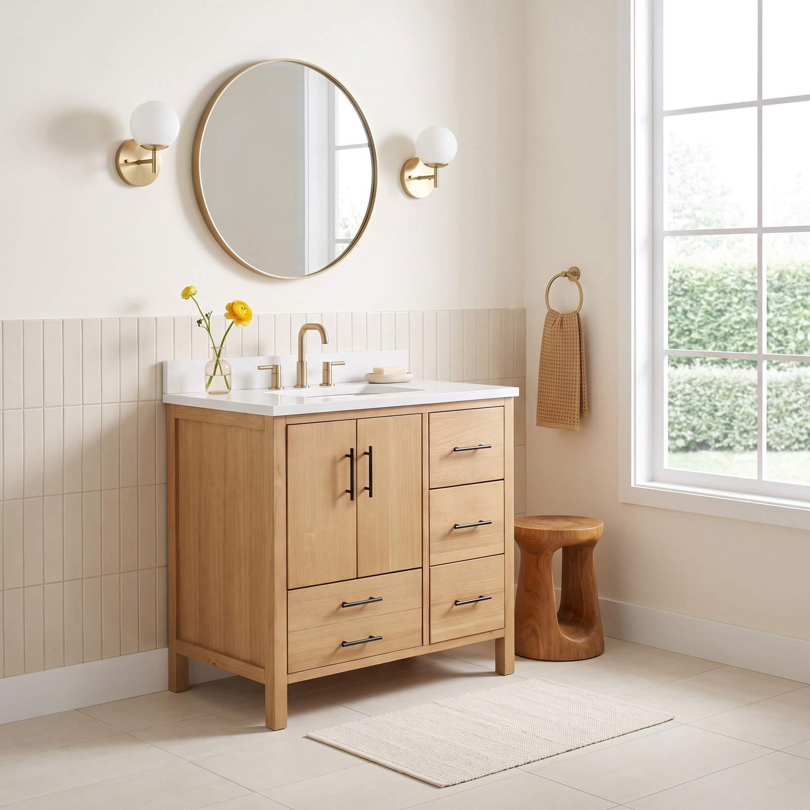 Kiara 36'' Single Bathroom Vanity, Blonde, Matte White