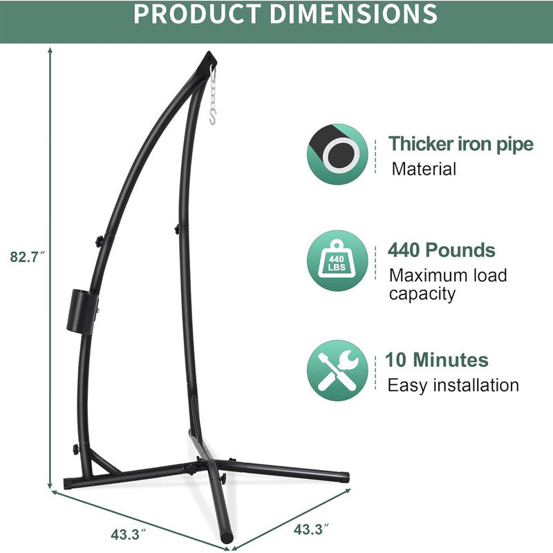 Heavy Duty Black Steel Indoor/Outdoor Hammock Chair Stand