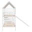 Lit superposé simple au dessus d'un lit simple avec lit gigogne et glissade, escalier de rangement, toit et fenêtre, blanc-659340688