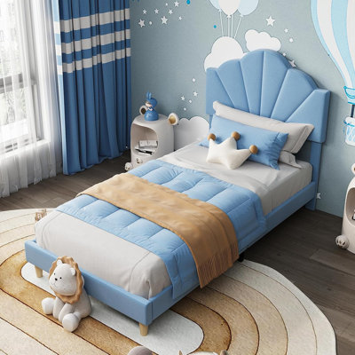 Structure de lit tapissier en velours pour enfants, taille simple / simple TG / avec tête de lit réglable, support à lattes de bois