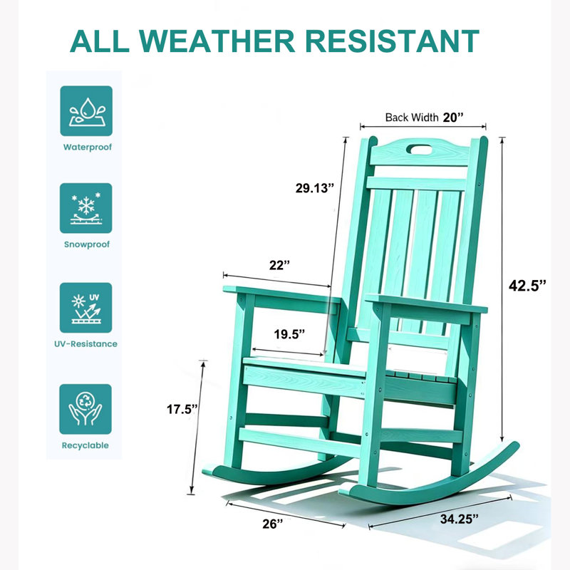 Chaise berçante en plastique Brayshun, Bleu Aruba